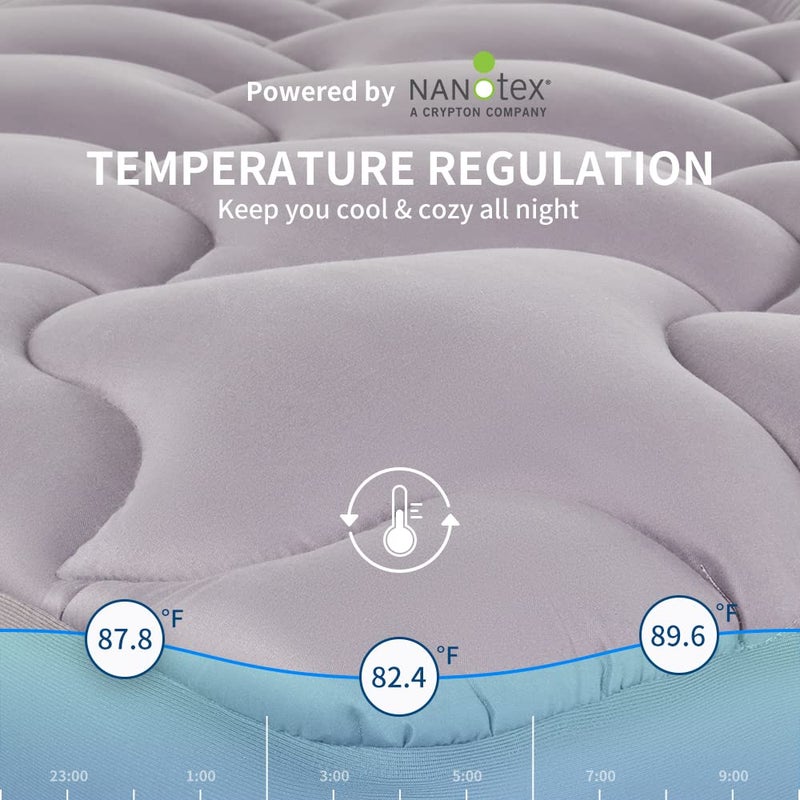 SLEEP ZONE Mattress Topper Twin, Cooling Mattress Pad, Quilted Fitted Mattress Cover, Machine Washable Mattress Protector, Soft Fluffy Down Alternative, Deep Pocket 8~21 inch (Grey, Twin) - Image 2